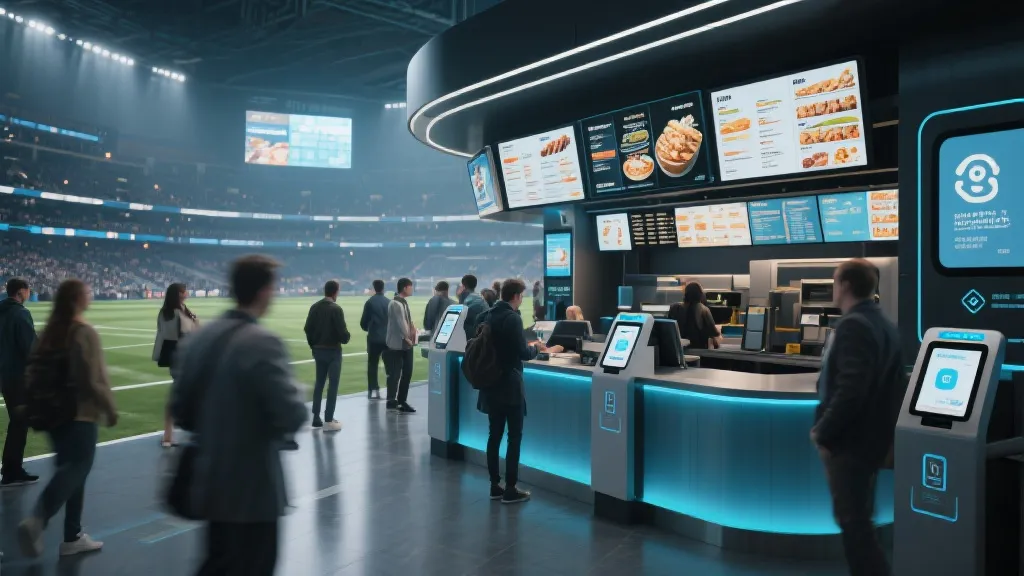 无现金球场内的自助点单区与轻触支付收银台
